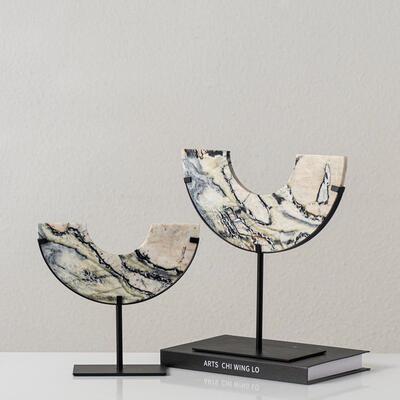 Rzone 新中式大理石半月几何摆件家装茶楼酒店客厅别墅软装工艺品