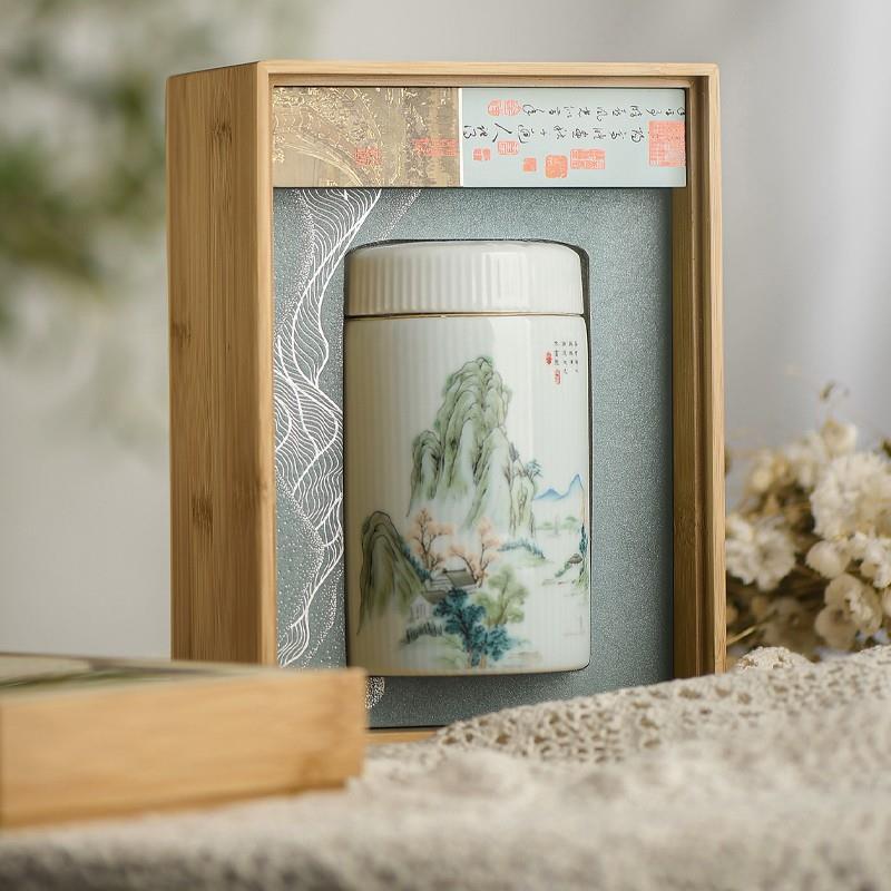 寻味商务茶叶罐陶瓷礼盒空盒明前龙井绿茶白茶岩茶通用包装竹盒子