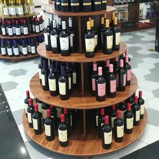 木质货架圆形中岛柜进口食品小零食货架超市白酒红酒展示柜中岛柜