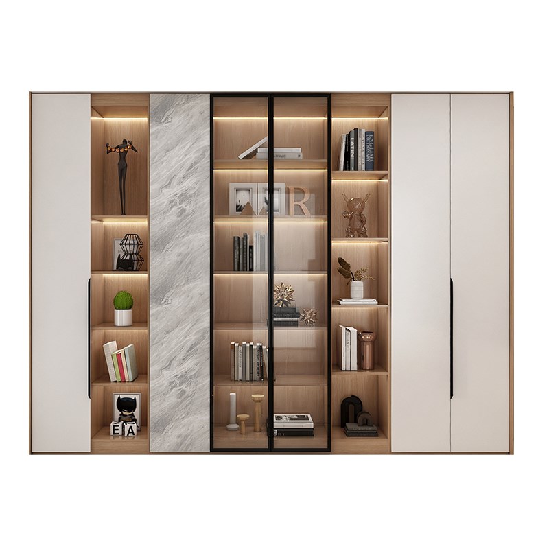 实木书柜家用定制去客厅化一体整墙到顶玻璃展示柜落地书橱定做柜