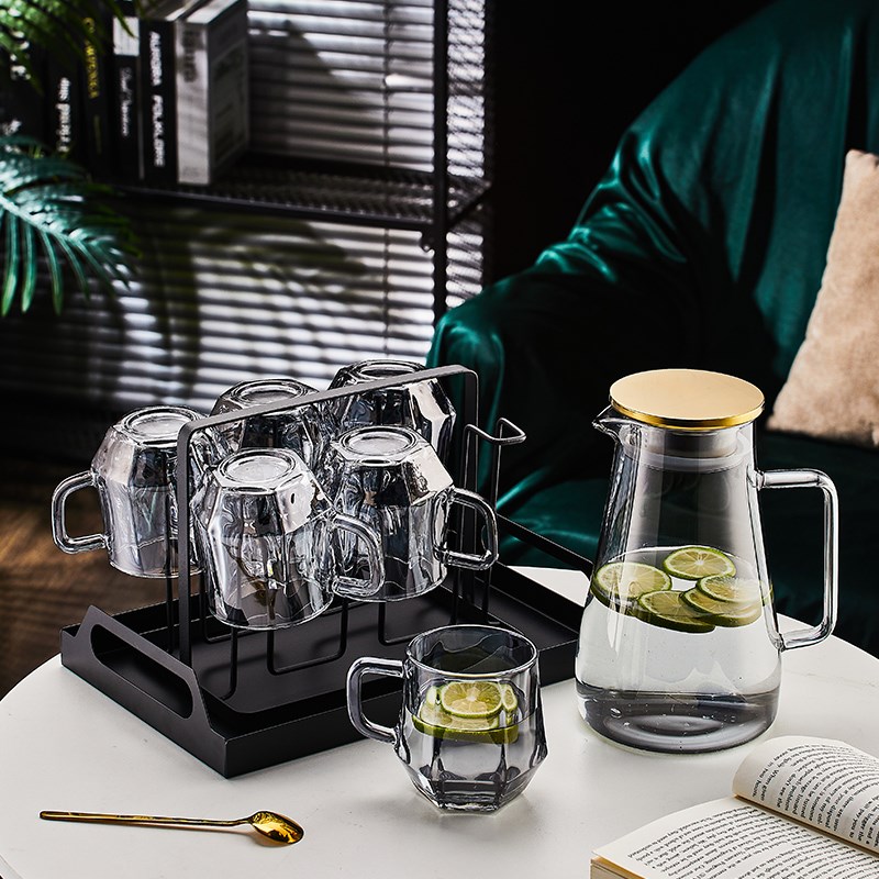 玻璃杯高硼硅玻璃冷水壶套装家用喝水杯子耐高温带把手客厅泡茶杯