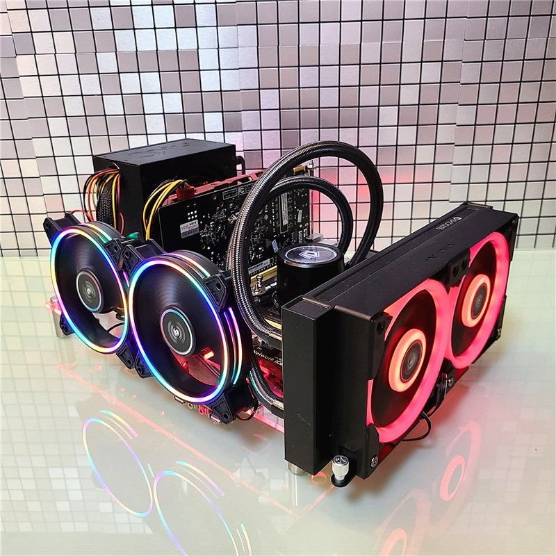 上置电源台式机箱ITX开放式MATX透明亚克力玻璃DIY简约铝合金托架