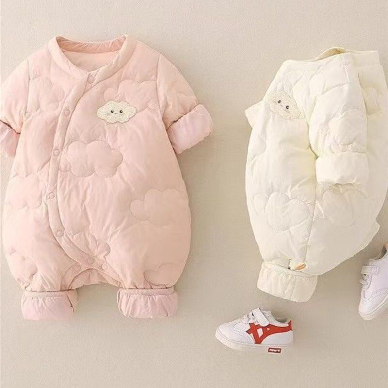 婴儿冬季连体衣加绒新生s男女宝宝哈衣爬服轻薄保暖棉服冬装外出