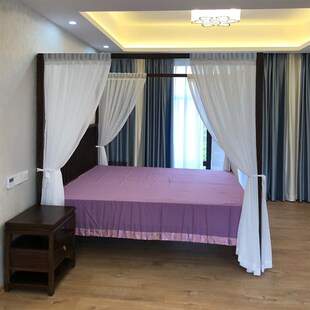 东南亚风美式中式四柱床幔u床帘帷幔定制酒店民宿客栈纱幔床纱蚊