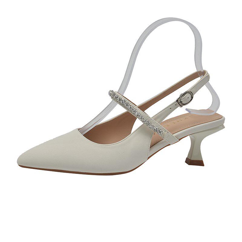 仙女风一字带尖头包头凉鞋女外穿夏季新款脚宽胖大码41一43高跟鞋