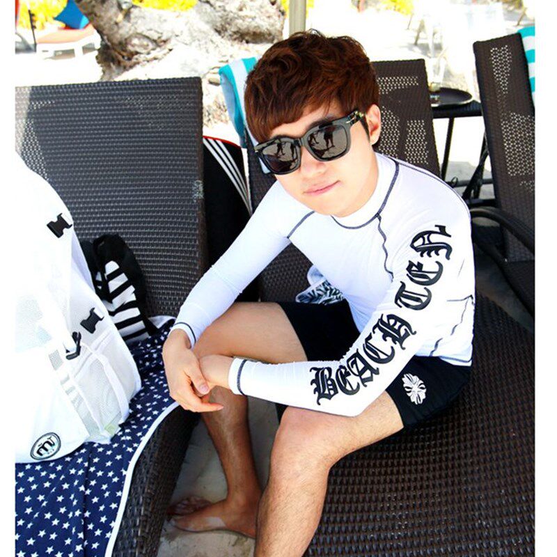 男士泳衣分体游泳沙滩套装大码长袖泳衣男防嗮平角泳裤温泉泳衣男