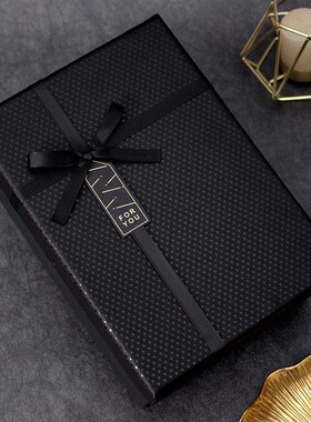 皮质黑色礼盒空盒生日送男生礼品盒大号礼物盒子高级感定制包装盒