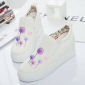 女内增高松糕厚底小白鞋 百搭低帮女学生涂鸦帆布鞋 女 韩版 2021夏季