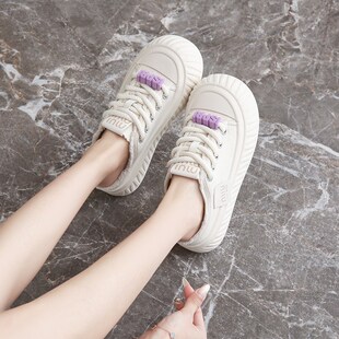 女鞋包头半拖鞋小码34厚底帆布鞋夏季2025新款懒人一脚蹬松糕板鞋