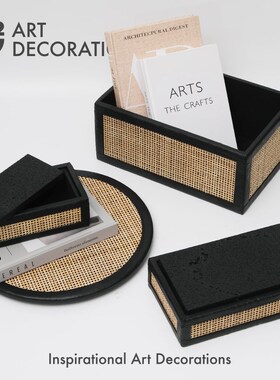 法式中古藤编首饰盒桌面收纳筐托盘样板间别墅P民宿卧室卫生间摆