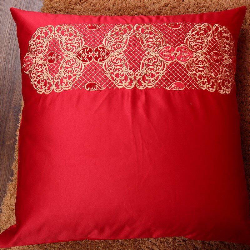 欧式简约大红色婚庆四件套结婚1.8床上用品新婚庆六件套刺绣床品