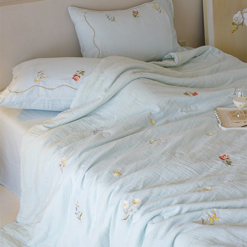 A类大豆纤维夏被四件套夏凉被柔软全棉双层皱皱纱空调被夏凉被