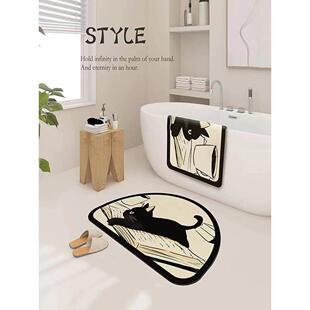 卡通小黑猫浴室吸水脚垫卫生间防滑进门垫子家用入户硅藻泥地垫