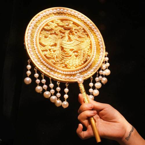 新娘团扇结婚diy材料包手工喜扇金色新中式婚礼出嫁手捧花送闺蜜