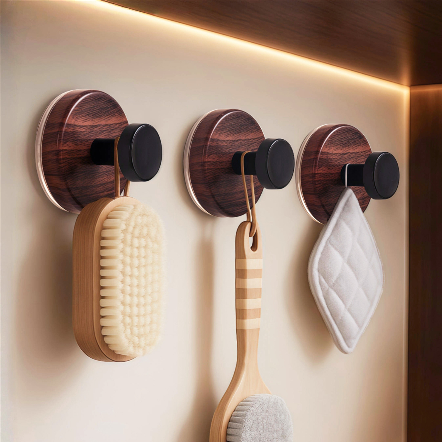 胡桃木纹吸盘旋钮挂钩