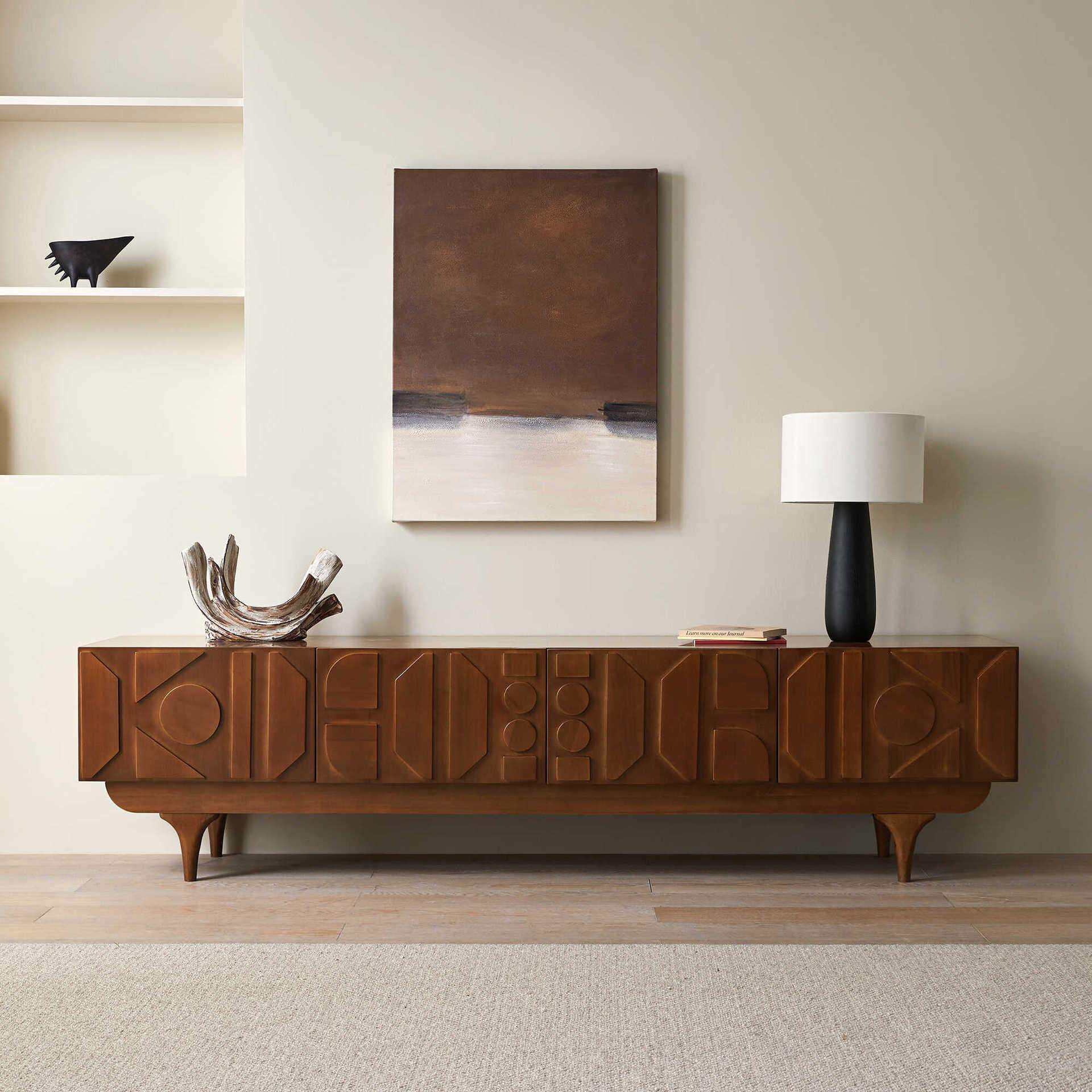 法式复古小户型客厅实木电视柜北欧简约现代雕花直排中古风储物柜