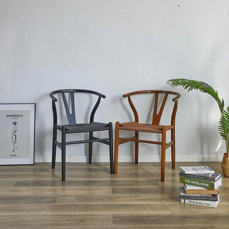榉木Y椅中式藤椅现代简约白橡木实木书房椅子客厅餐厅餐椅编绳椅
