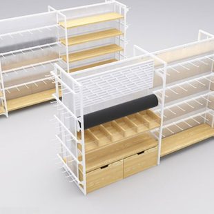 优品货架中岛柜挂钩层板饰品货柜黑白中岛架挂摆超市货架铁木结合