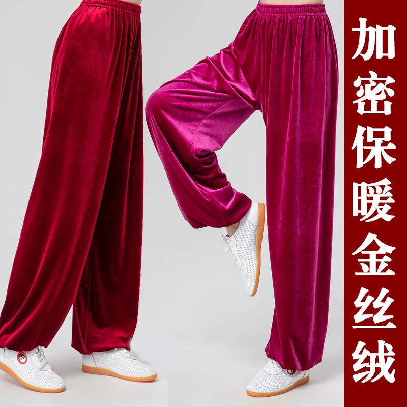 太极服加厚金丝绒太m极裤秋冬不倒绒女保暖武术表演练功裤男灯笼