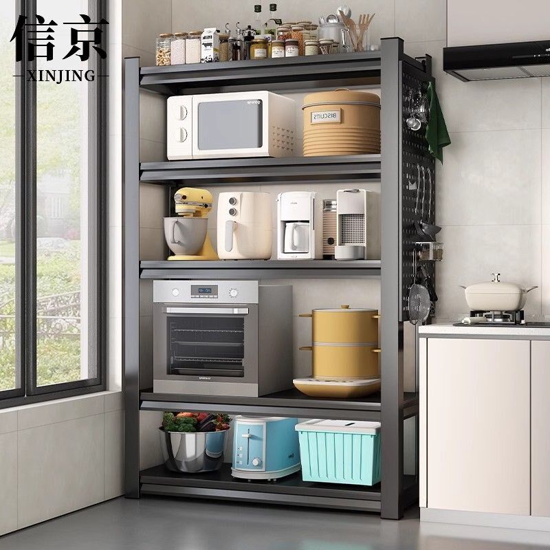 信京洞洞板厨房h带轮置物架加厚落地橱柜多层收纳架面包架微波炉