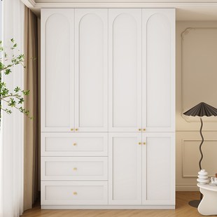 定制分段式奶油风实木衣柜卧室新款2024爆款小户型四门吸塑衣橱柜