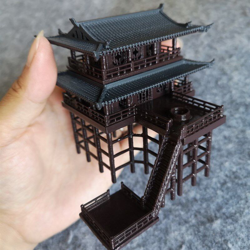钰书房微景观假山盆景凉亭古建塑料模型双层古楼一套鱼缸水陆缸