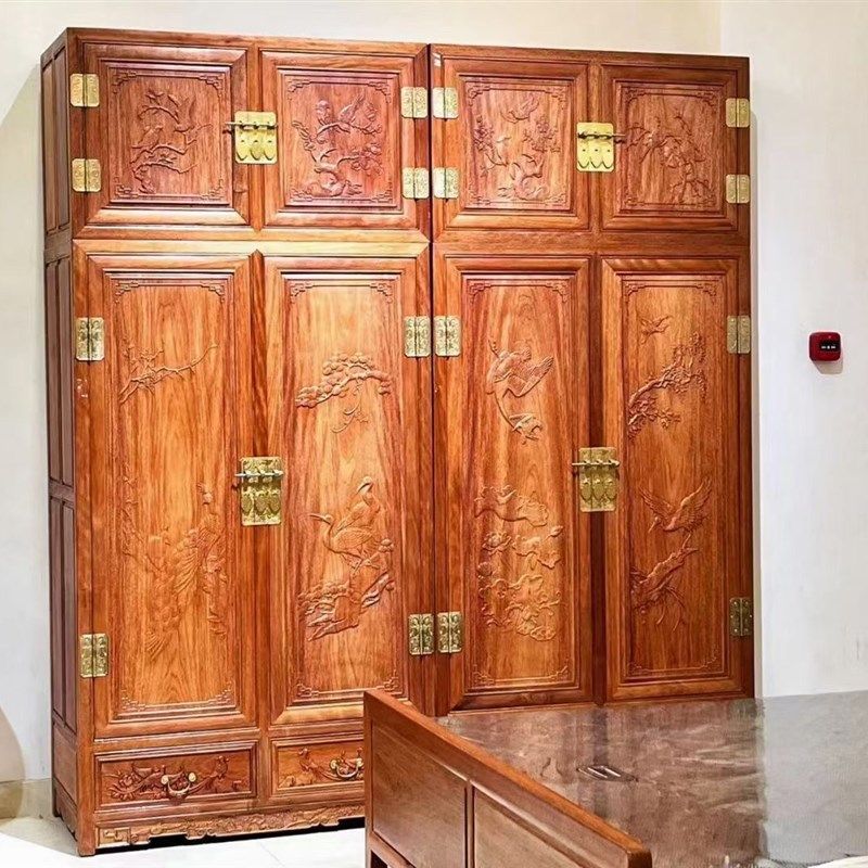 烫蜡环保素面古典红木衣柜金花梨实木顶箱柜雕花带铜中式卧室衣橱,住宅家具,顶箱柜,淘宝优惠券,粉丝福利购,淘宝优惠卷