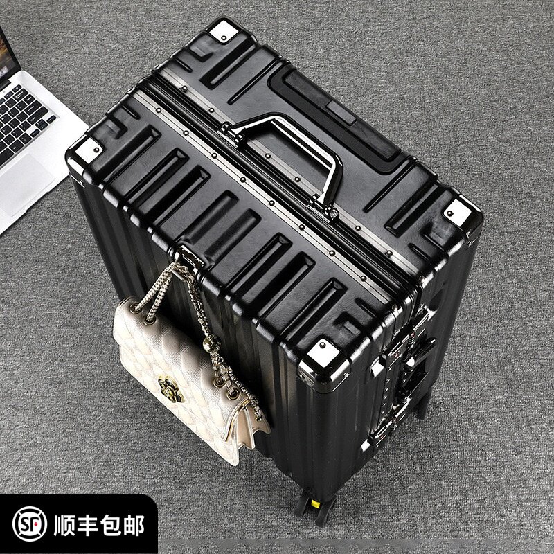 黑色行李箱铝框加厚n结实耐用前面能挂包超大容量登机旅行拉杆密