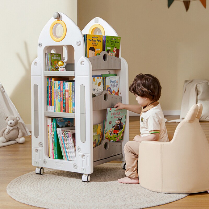 儿童书架收纳层架旋转一体落地稳固书柜置物架P玩具盒宝宝绘本架