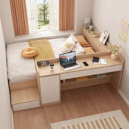 儿童房榻榻米床书桌柜一体定制现代简约小户型高箱落地储物多功能