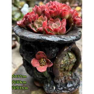 高级个性精致手工粗陶花瓶插花花盆多肉植物花卉花器收口瘦高异形