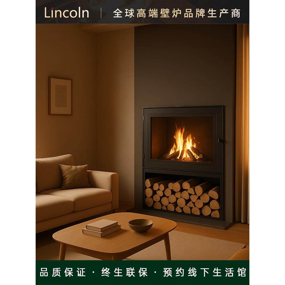 林肯壁炉燃木真火壁炉法式覆古铸铁烧木柴取暖炉进口火炉烧柴取暖