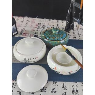 陶瓷墨盒不干墨火锅砚台书法专用墨池带盖学生练字文房四宝墨碟