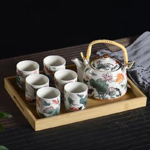 组合陶瓷中式 提梁壶茶具套装 家用壶茶杯简约大容量带过滤网泡茶壶