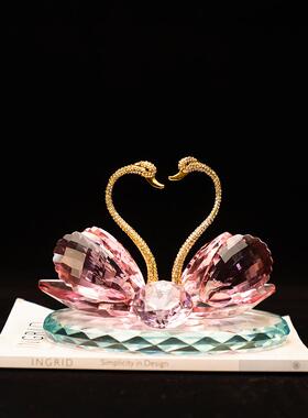 白帆K9水晶玻璃天鹅饰品电视柜客厅新婚夫妇天鹅高端家居装饰饰品