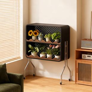 阳台花架可移动多层好看绿植放置架中古风高级感铁艺靠墙花盆架子