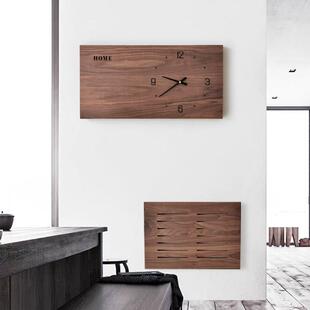 长方形 胡桃木 电表箱装饰画 画横版加长遮挡箱长版遮电箱的挂钟