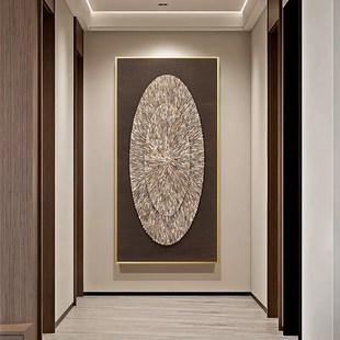 饰画竖幅高级感走廊过道尽头挂画 贝壳手绘发光led灯画油画玄关装