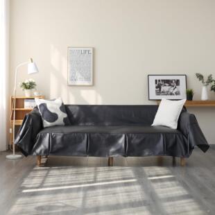 黑色轻奢彷真软皮科技布沙发盖布夏季加厚网红全包沙发套罩巾
