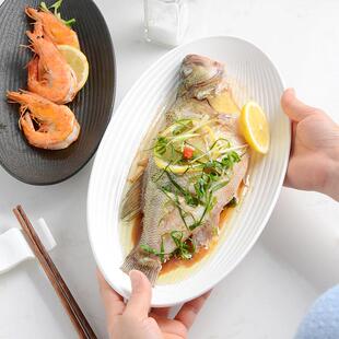 迈卡伦 创意椭圆形鱼盘家用陶瓷蒸鱼盘子酒店高级感餐具大号深盘