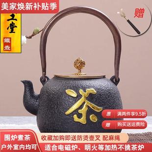 双铜禅茶铁壶手工铸铁壶无涂层生铁壶电陶炉加热复古茶壶茶具家用