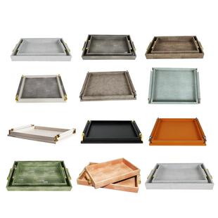 新古典样板房现代客厅茶几饭厅长方形皮托 托盘收纳摆件茶盘饰品
