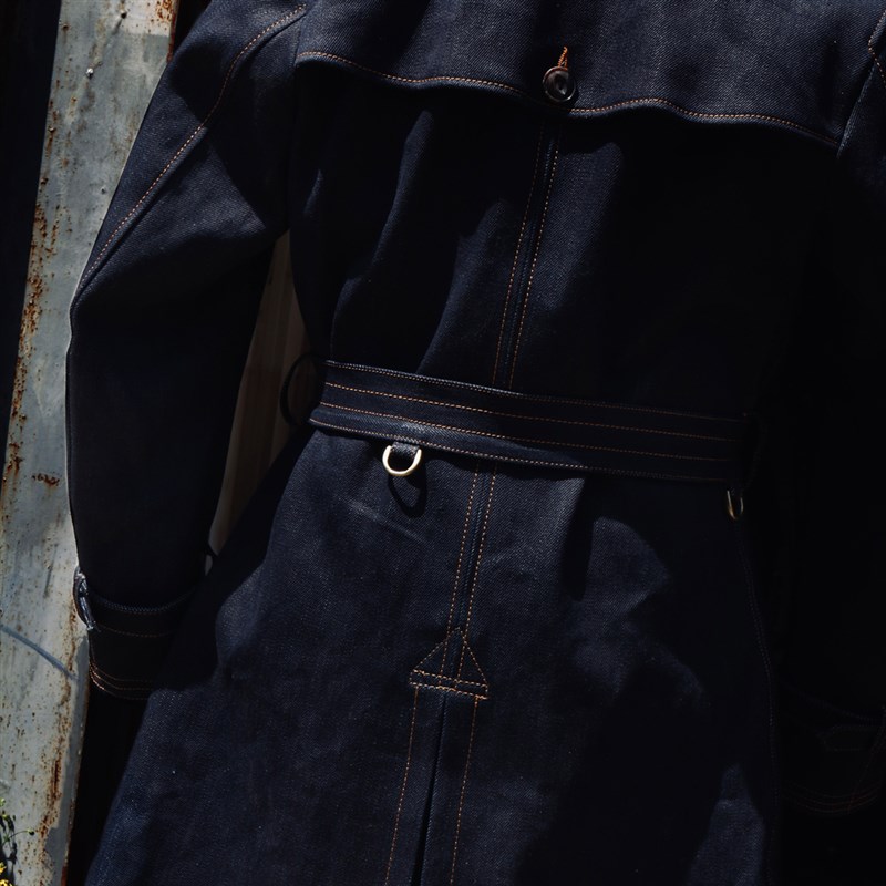 1850S一战大衣英式VINTAGE 22OZ重磅赤耳单宁中长款过膝战壕风衣