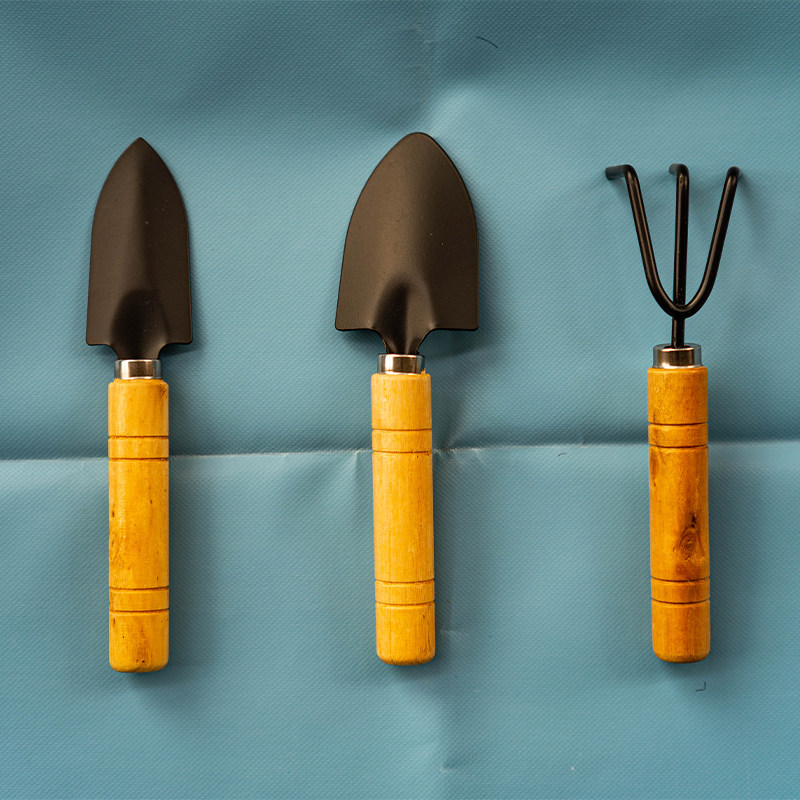 园艺三件套铁铲铁耙铁楸迷你套装工具家庭种植多肉挖土木柄盆栽