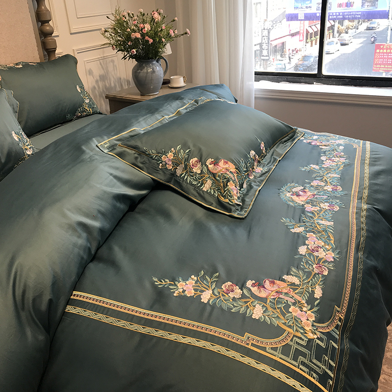 高端中式风140支匹马棉四件套100全棉绣花被套新中式别墅床上用品