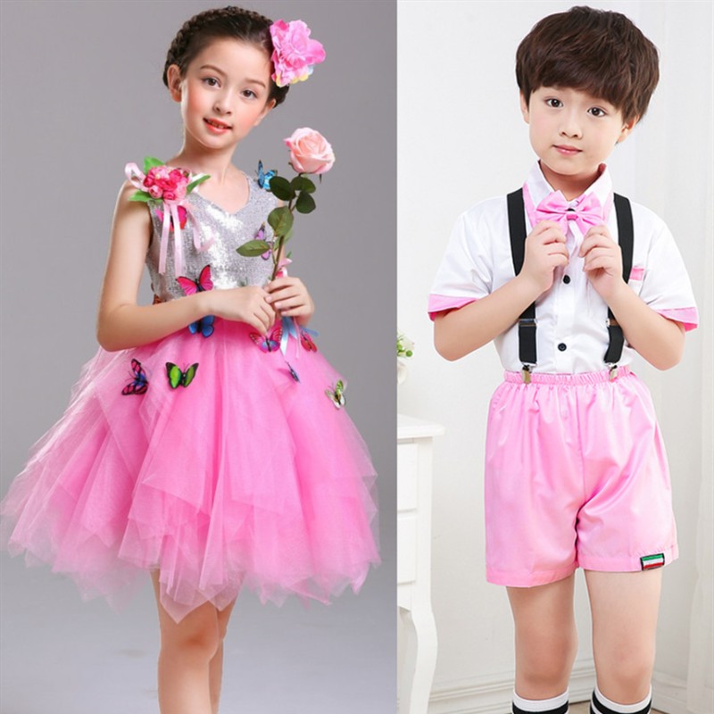 六一儿童演出服幼儿园舞蹈服女童蓬蓬纱裙男女童蝴蝶连衣裙表演服