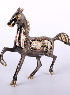 巴基斯坦铜器彩点马动物摆饰手工艺术铜马家居餐厅摆件艺术