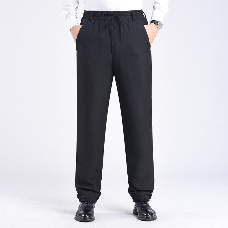 羊羔绒裤半松紧 中老年男裤加绒加厚老人棉裤 开口系腰带款冬季