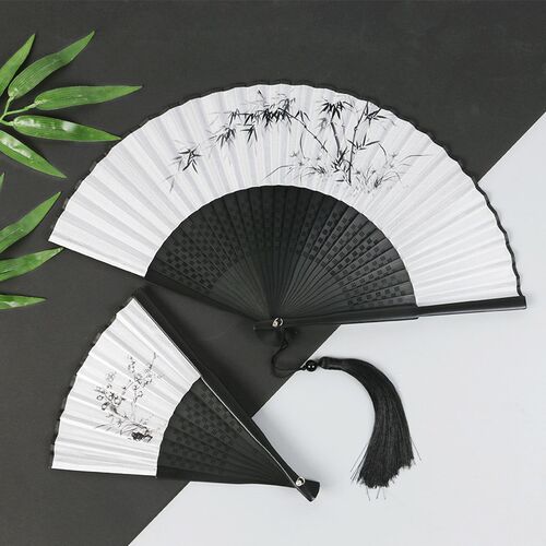 255-古风折扇全竹绢布国风扇子精致随身折叠扇旗袍汉服水墨舞蹈扇