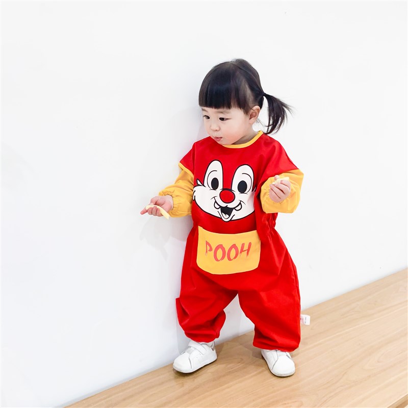 宝宝吃饭罩衣防水连体衣婴儿爬爬服儿童画画全身防脏爬行秋冬外穿